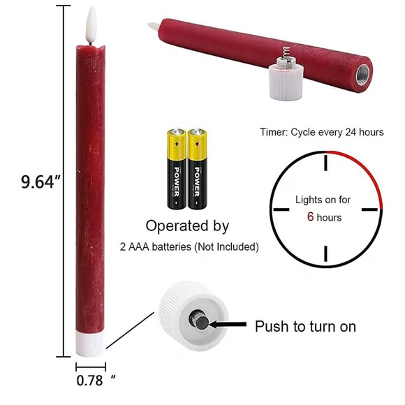 Elegant Red Taper Flameless Candles - Set of 6 - Picture 3 of 3